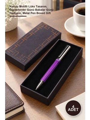 Yenilig 4 Adet Mor Metal Roller Kalem – Kutulu Motifli Lüks Tasarım, Öğretmenler Günü Babalar Günü Hediyesi, Metal Pen Boxed Gift