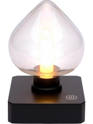 Store Ledx YQX-ANL95-B03 Amber Renkli Alev Efektli Dokunmatik Masa Lambası 800MAH Şarjlı (Şeffaf Kalpli)