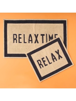Store Relax Harf Baskılı%80 Pamuk%20 Polyester Paspas Takımı, Beyaz, 1 Adet 60X100 cm / 1 Adet 50X60 cm