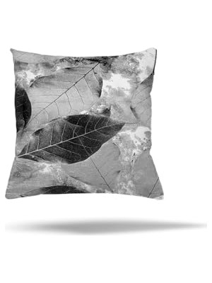 Defne Store Gri Mermer ve Yaprak Desenli Kırlent Kılıfı, Gizli Fermuarlı, 45 x 45