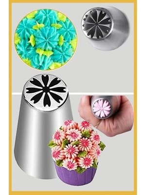 Defne Store 41- Siliko World Paslanmaz Çelik Krema Sıkma Torbası Ucu Büyük Rus Duyu; 1 Adet+4 Adet Sıkma Torbası, Metal