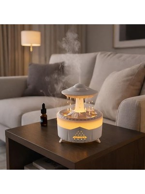 Defne Store Ufo Yağmur Damlası Aroma Difüzörü, Hava Nemlendirici Buhar Makinesi, Raindrop Modlu, Renkli Işıklı, Zaman Ayarlı, Otomatik Kapanmalı, Uzaktan Kumandalı