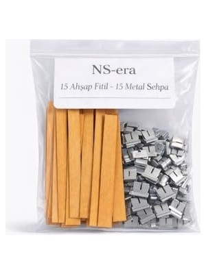 Defne Store 15 Adet Ahşap Fitil ve 15 Adet Metal Sehpa, 15 cm Uzunluk, 1.5 cm Genişlik, Mum Yapımı Için Doğal Ahşap Fitil Seti