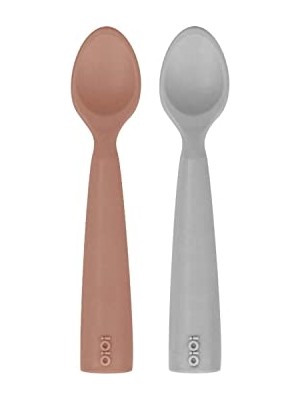 Defne Store Nam Nam 2'li Silikon Mama Kaşığı, Woody Brown-Powder Grey