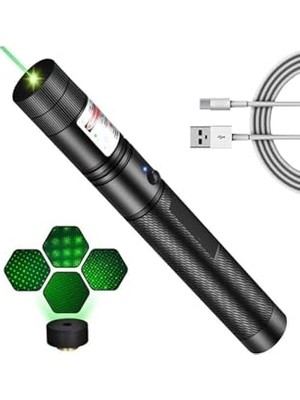 Defne Store Metal Kasa Yüksek Kaliteli Yeşil Lazer Işaretçi USB Şarjlı 5 Km Menzilli Laser Pointer