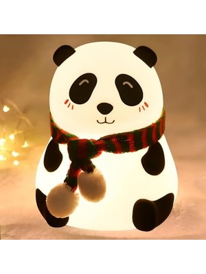 Defne Store Gözleri Açık Panda Figürlü Silikon LED Gece Lambası, Çocuk Odası Için