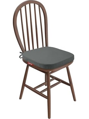 Defne Store Antrasit Oval Sandalye Minderi, 42X42X5 Cm; Fermuarlı Yıkanabilir Kılıf, Bağcıklı, Kaymaz ve Leke Tutmaz