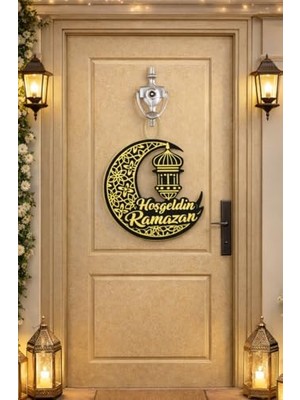 Defne Store 25-25 cm Hoş Geldin Ramazan Dekorlu Ahşap Kapı Süsü, Ramazan Süsleri, Ramazan Tavan Süsü
