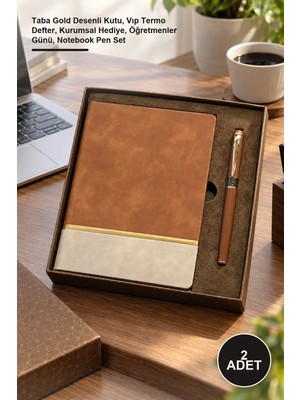 Yenilig 2 Adet Soft Deri Defter ve Metal Roller Kalem Seti – Taba Gold Desenli Kutu, Vıp Termo Defter, Kurumsal Hediye, Öğretmenler Günü, Notebook Pen Set