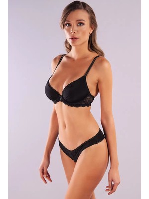 Golshan Glorin Mini Slip, Kadın Dantel Kenarlı Micro Siyah Külot