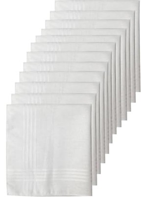 Defne Store Klasik Cep Mendili; %100 Pamuk, Beyaz, 30X30 Cm, 12 Adet, Çizgili