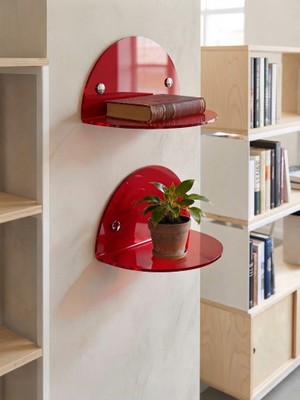 Trend Pleksi Oval 2'li Duvar Raf (Transparan Bordo)