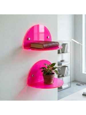 Trend Pleksi Oval 2'li Duvar Raf (Transparan Neon Pembe)
