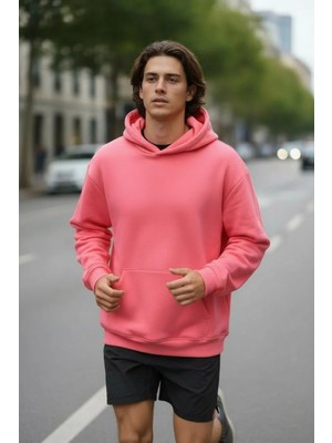 Modus Contemporary Pembe Unisex Oversize Kapüşonlu Kanguru Cepli 3 İplik Şardonlu Sweatshirt