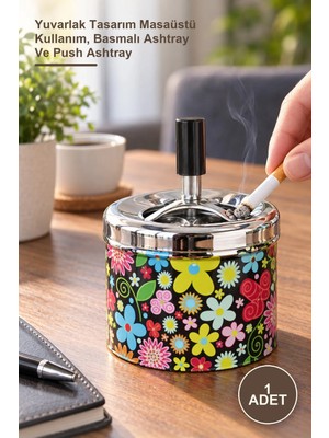 Yenilig 1 Adet Metal Renkli Basmalı Küllük – Yuvarlak Tasarım Masaüstü Kullanım, Basmalı Ashtray ve Push Ashtray