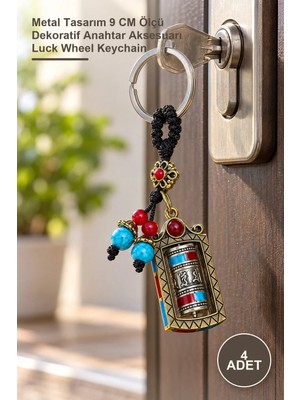 Yenilig 4 Adet Feng Shui Şans Çarkı Anahtarlık – Metal Tasarım 9 cm Ölçü Dekoratif Anahtar Aksesuarı Luck Wheel Keychain