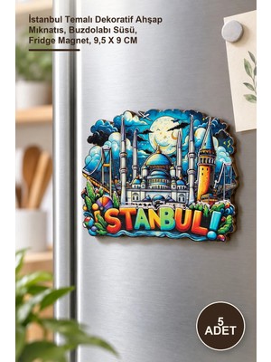 Yenilig 5 Adet Ahşap Magnet – Istanbul Temalı Dekoratif Ahşap Mıknatıs, Buzdolabı Süsü, Fridge Magnet, 9,5 x 9 cm