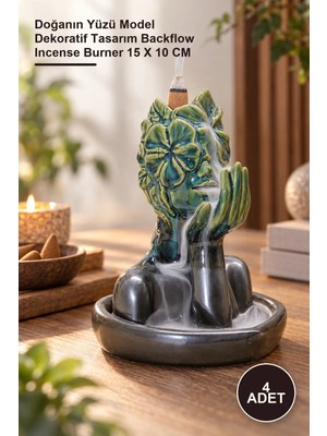 Yenilig 4 Adet Seramik Geri Akış Tütsülük – Doğanın Yüzü Model Dekoratif Tasarım Backflow Incense Burner 15 x 10 cm