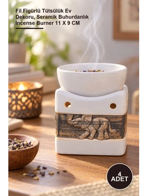 Yenilig 4 Adet Seramik Filli Buhurdanlık – Fil Figürlü Tütsülük Ev Dekoru, Seramik Buhurdanlık Incense Burner 11 x 9 cm