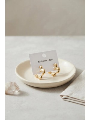Aydogan's Ayd 316L Çelik Gold Renk Çiçek Halka Model Küpe TJ-BKP12057