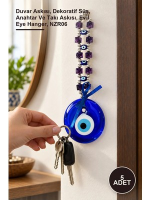 Yenilig 5 Adet Nazar Boncuğu Askılık – Duvar Askısı, Dekoratif Süs, Anahtar ve Takı Askısı, Evil Eye Hanger, NZR06