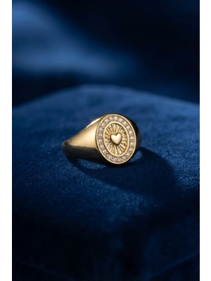 Aydogan's Ayd Zirkon Taşlı Kalp Detaylı Gold Renk Kadın Yüzük TJ-BYK4238