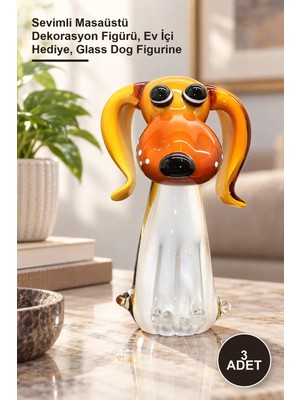 Yenilig 3 Adet Murano Cam Köpek Figürü – Sevimli Masaüstü Dekorasyon Figürü, Ev Içi Hediye, Glass Dog Figurine