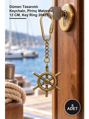 Yenilig 5 Adet Pirinç Dümen Anahtarlık – Dümen Tasarımlı Keychain, Pirinç Malzeme, 12 Cm, Key Ring 2042S