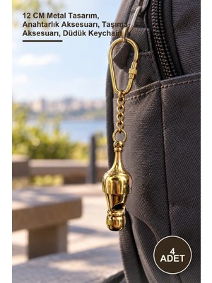 Yenilig 4 Adet Pirinç Düdük Anahtarlık – 12 cm Metal Tasarım, Anahtarlık Aksesuarı, Taşıma Aksesuarı, Düdük Keychain
