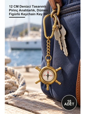 Yenilig 10 Adet Pirinç Dümenli Anahtarlık – 12 cm Denizci Tasarımlı Pirinç Anahtarlık, Dümen Figürlü Keychain Key Ring