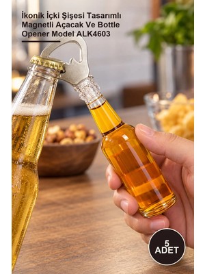 Yenilig 5 Adet Şişe Açacağı – Ikonik Içki Şişesi Tasarımlı Magnetli Açacak ve Bottle Opener Model ALK4603