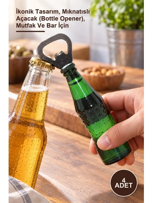 Yenilig 4 Adet Içecek Şişesi Tasarımlı Magnetli Şişe Açacağı – Ikonik Tasarım, Mıknatıslı Açacak (Bottle Opener), Mutfak ve Bar Için