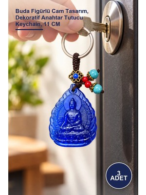 Yenilig 3 Adet Lake Cam Buda Anahtarlık – Buda Figürlü Cam Tasarım, Dekoratif Anahtar Tutucu Keychain, 11 cm