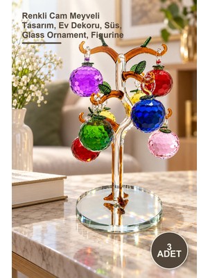Yenilig 3 Adet Dekoratif Bereket Ağacı Biblosu – Renkli Cam Meyveli Tasarım, Ev Dekoru, Süs, Glass Ornament, Figurine