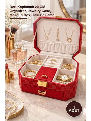 Yenilig 1 Adet Makyaj ve Takı Kutusu – Deri Kaplamalı 20 cm Organizer, Jewelry Case, Makeup Box, Takı Saklama