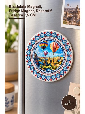 Yenilig 5 Adet Kapadokya Temalı Seramik Magnet – Buzdolabı Magneti, Fridge Magnet, Dekoratif Tasarım 7,5 cm