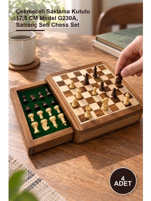 Yenilig 4 Adet Mıknatıslı Ahşap Satranç Takımı – Çekmeceli Saklama Kutulu 17,5 cm Model G230A, Satranç Seti Chess Set