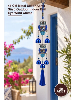 Yenilig 10 Adet Metal Nazar Boncuğu Rüzgar Çanı – 45 cm Metal Dekor Asma Süsü Outdoor Indoor Evil Eye Wind Chime