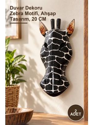 Yenilig 2 Adet Ahşap Dekoratif Zebra Mask – Duvar Dekoru Zebra Motifi, Ahşap Tasarım, 20 cm