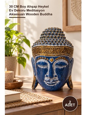 Yenilig 2 Adet Ahşap Dekoratif Buda Büstü – 30 cm Boy Ahşap Heykel Ev Dekoru Meditasyon Aksesuarı Wooden Buddha