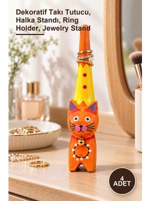 Yenilig 4 Adet Ahşap Kedi Yüzüklük – Dekoratif Takı Tutucu, Halka Standı, Ring Holder, Jewelry Stand