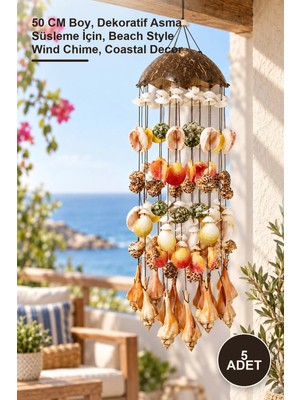 Yenilig 5 Adet Deniz Kabuğu Rüzgar Çanı – 50 cm Boy, Dekoratif Asma Süsleme Için, Beach Style Wind Chime, Coastal Decor