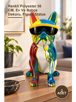 Yenilig 2 Adet Dekoratif Bulldog Köpek Figürü – Renkli Polyester 36 Cm, Ev ve Bahçe Dekoru, Figure Statue