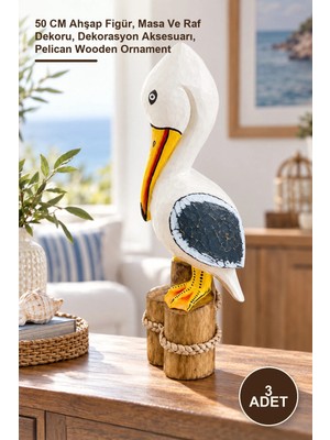 Yenilig 3 Adet Ahşap Dekoratif Pelikan – 50 cm Ahşap Figür, Masa ve Raf Dekoru, Dekorasyon Aksesuarı, Pelican Wooden Ornament