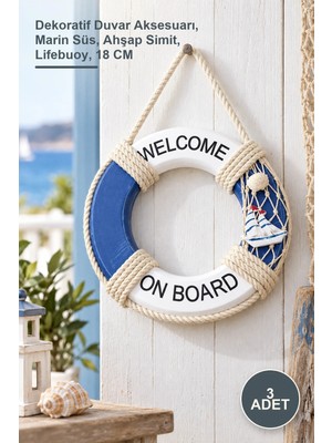 Yenilig 3 Adet Ahşap Marin Duvara Asmalı Simit – Dekoratif Duvar Aksesuarı, Marin Süs, Ahşap Simit, Lifebuoy, 18 cm