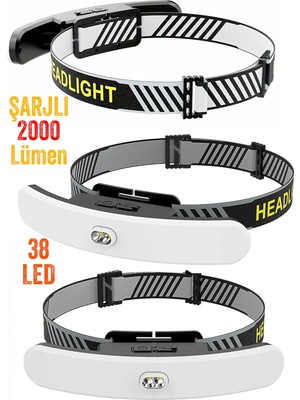 Telvesse Pro USB Şarjlı Kafa Lambası 2000 Lümen 38 LED Geniş Açı Kamp Lambası Avcı Balıkç