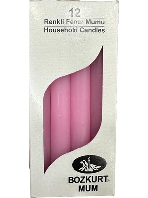 Bozkurt Konik Şamdan Mum Fener Mumu - Pembe - 14 Cm. - 12 Adetlik Paket