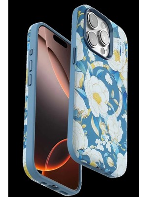 Bezos Onegif Apple iPhone 14 Pro Max Uyumlu Flower Series Magsafe Kapak - Mavi