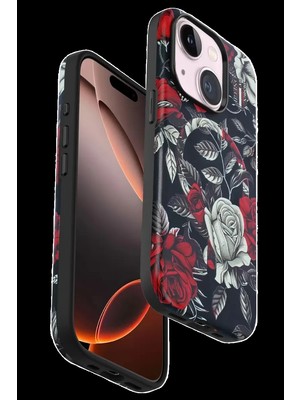 Bezos Onegif Apple iPhone 15 Plus Uyumlu Flower Series Magsafe Kapak - Siyah