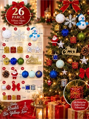 Kesene Yeni Yıla Özel 26 Parça Yılbaşı Ağacı Süs Seti Noel Dekoru Karışık Yılbaşı Aksesuarları Süsleme Seti
